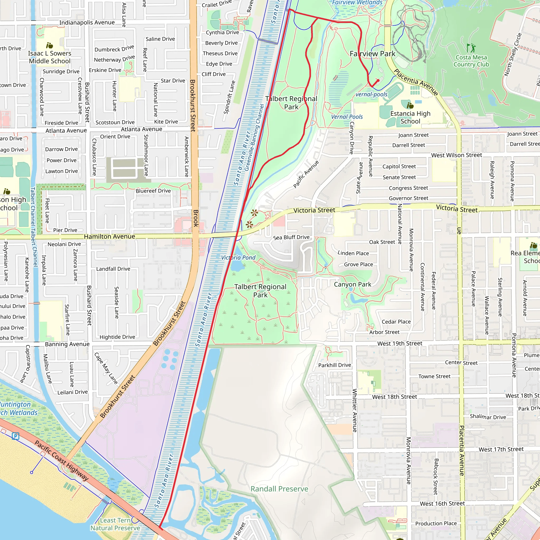 Talbert Regional Park and Santa Ana River mobile static map