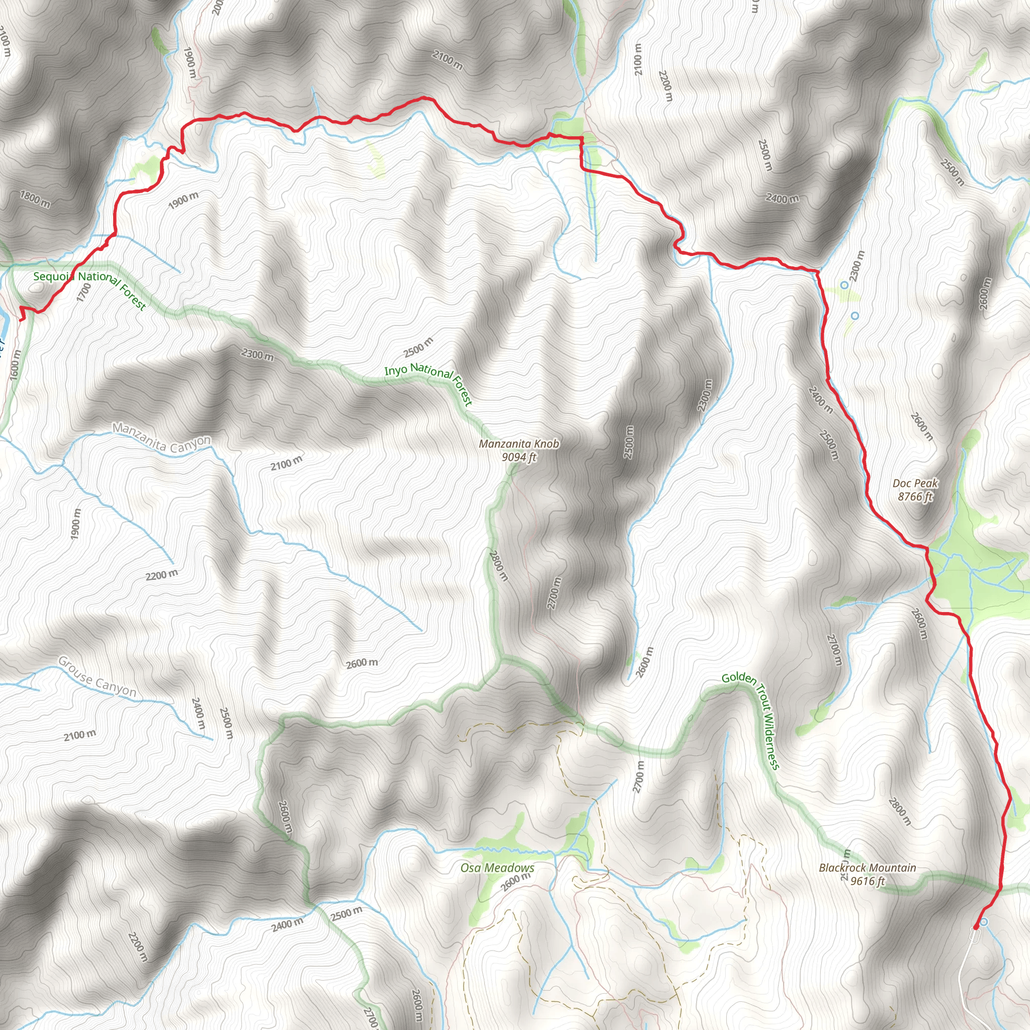 Black Rock to Kern River Trail mobile static map