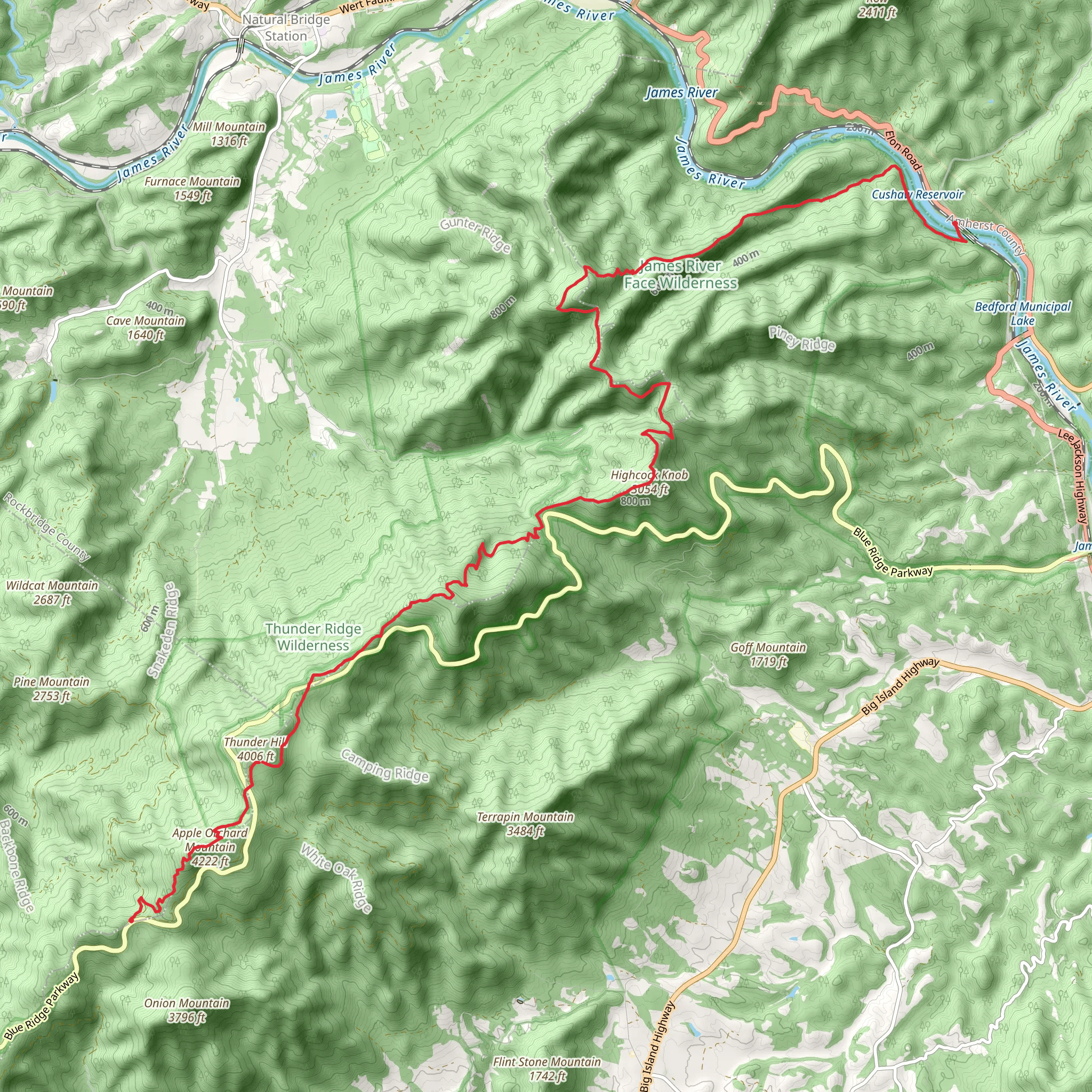 Appalachian Trail Section Hike - James River Face Wilderness mobile static map