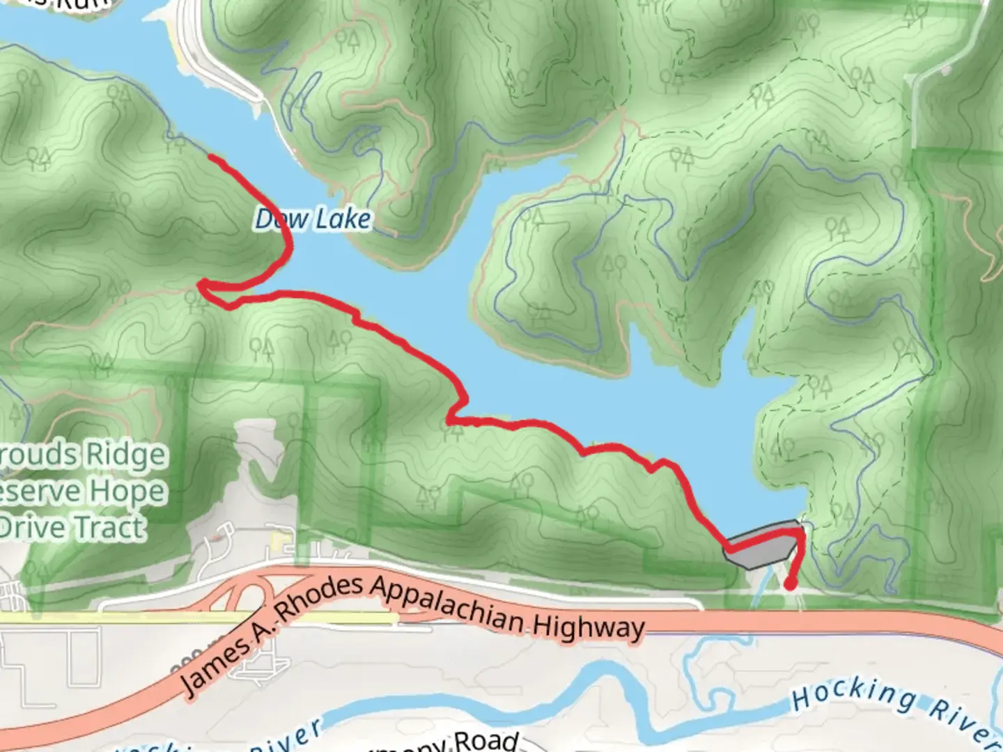 An image depicting the trail Dow Lake - Hickory Multi Use Trail and its surrounding area.