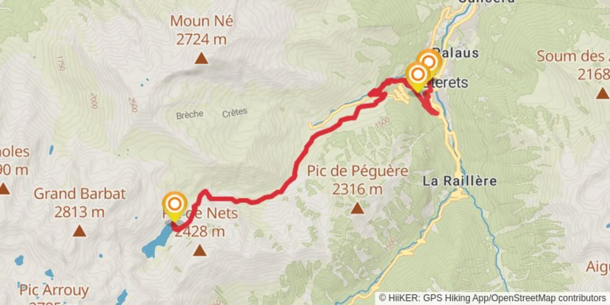 An image depicting the trail Cauteret holiday route 1 and its surrounding area.
