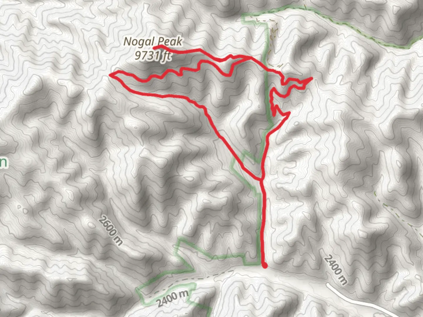 An image depicting the trail Nogal Peak Trail and Skull Springs Loop Trail and its surrounding area.