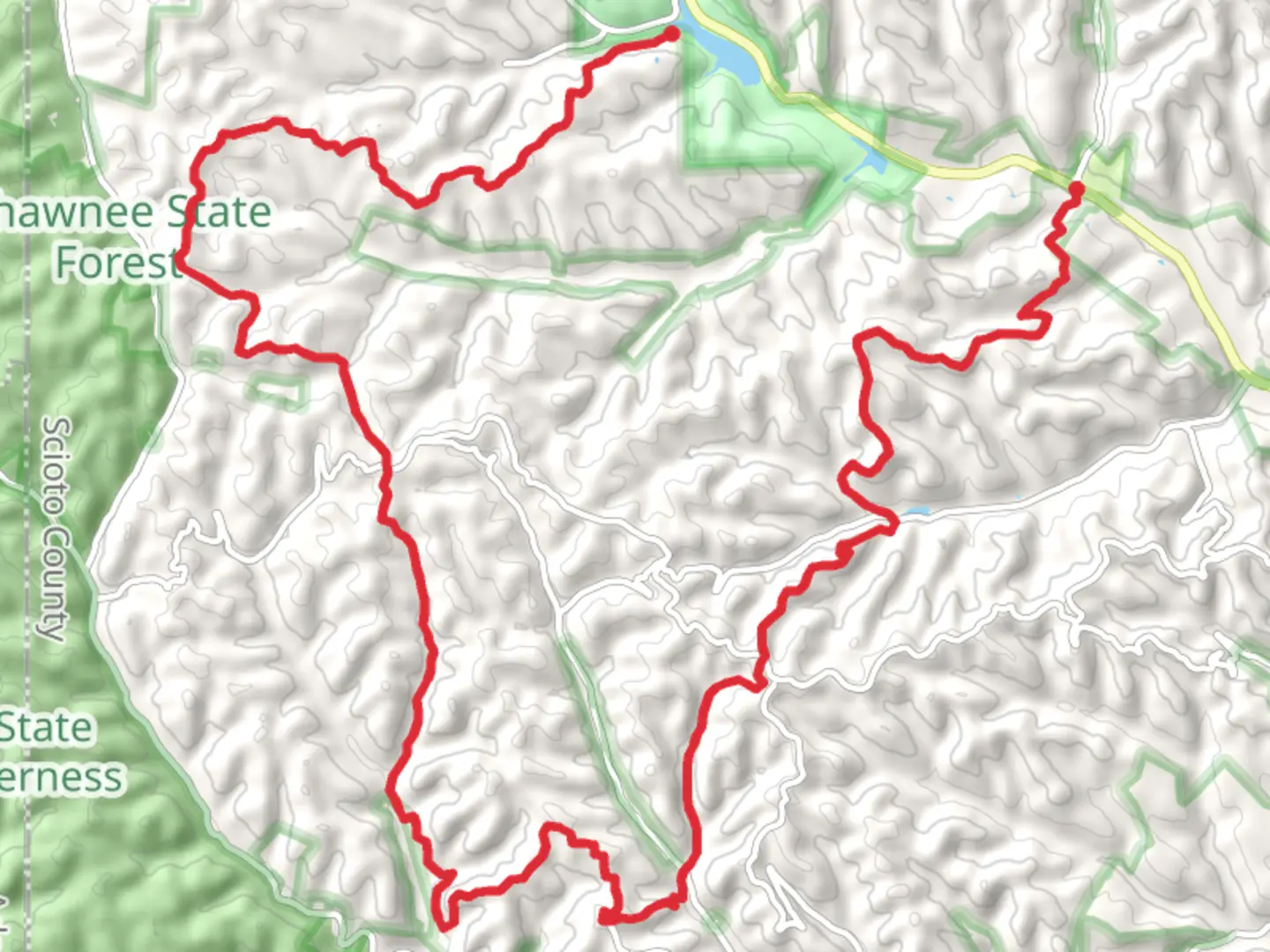 An image depicting the trail ADT and Shawnee Backpacking Trail and its surrounding area.