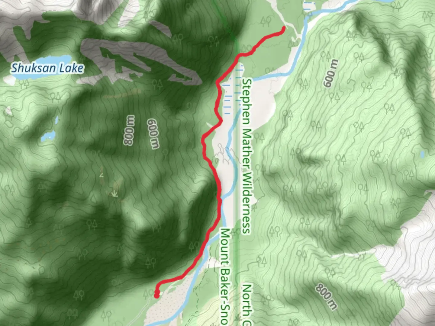 An image depicting the trail Baker River Trail and its surrounding area.