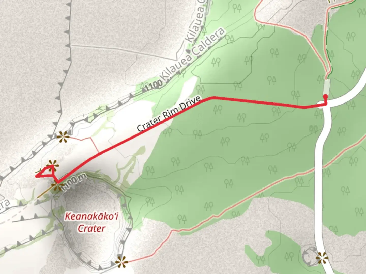An image depicting the trail Crater Rim Drive and its surrounding area.