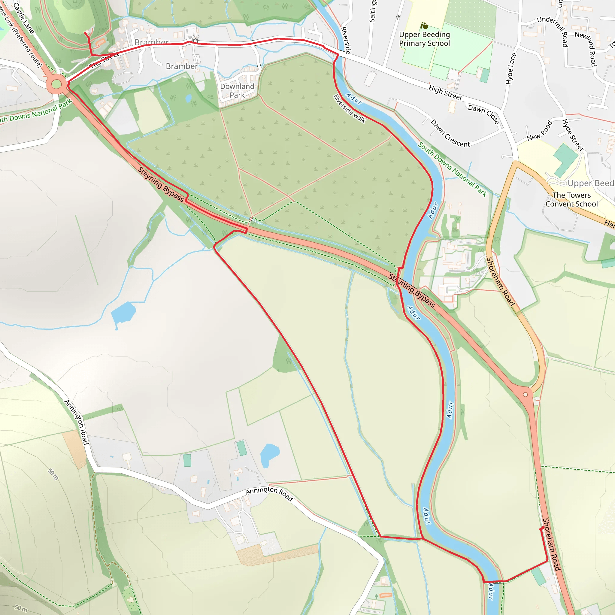 Bramber Castle and River Adur Loop - Botolphs mobile static map