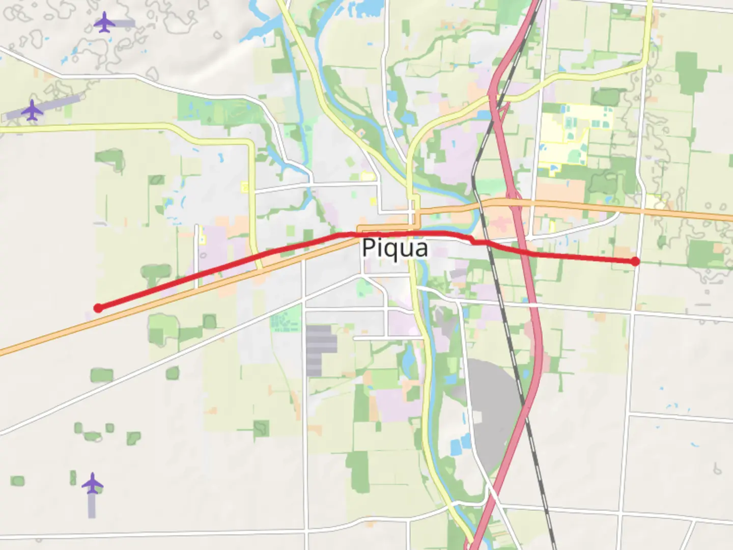 An image depicting the trail Piqua Activities Trail for Health and its surrounding area.