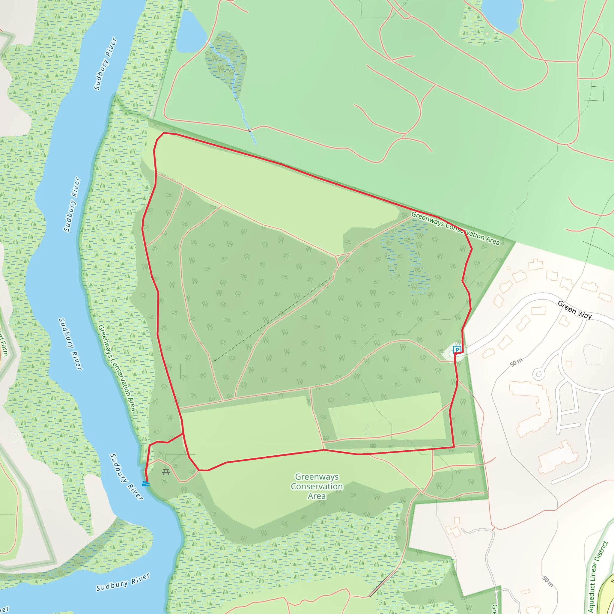 Loop around Sudbury River from Green Way mobile static map