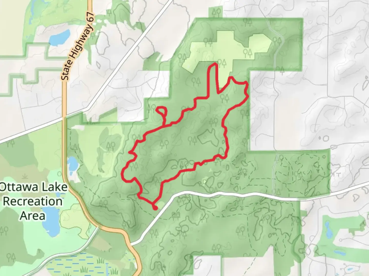An image depicting the trail Green Loop and its surrounding area.