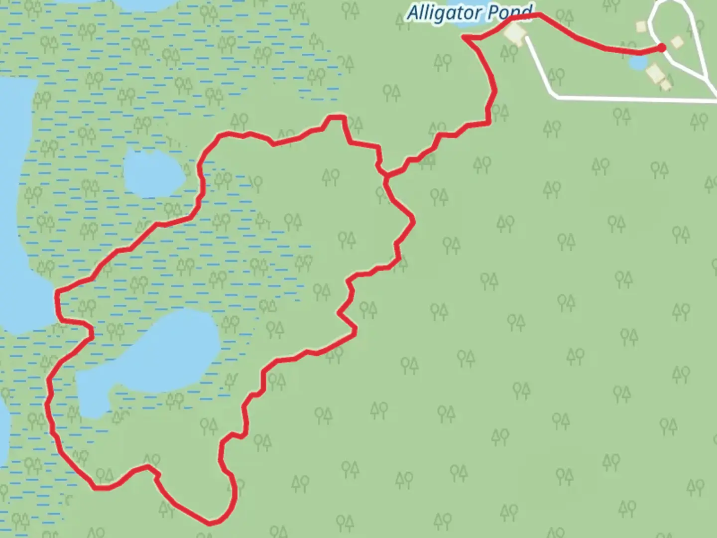 An image depicting the trail Loop around Alligator Pond and its surrounding area.