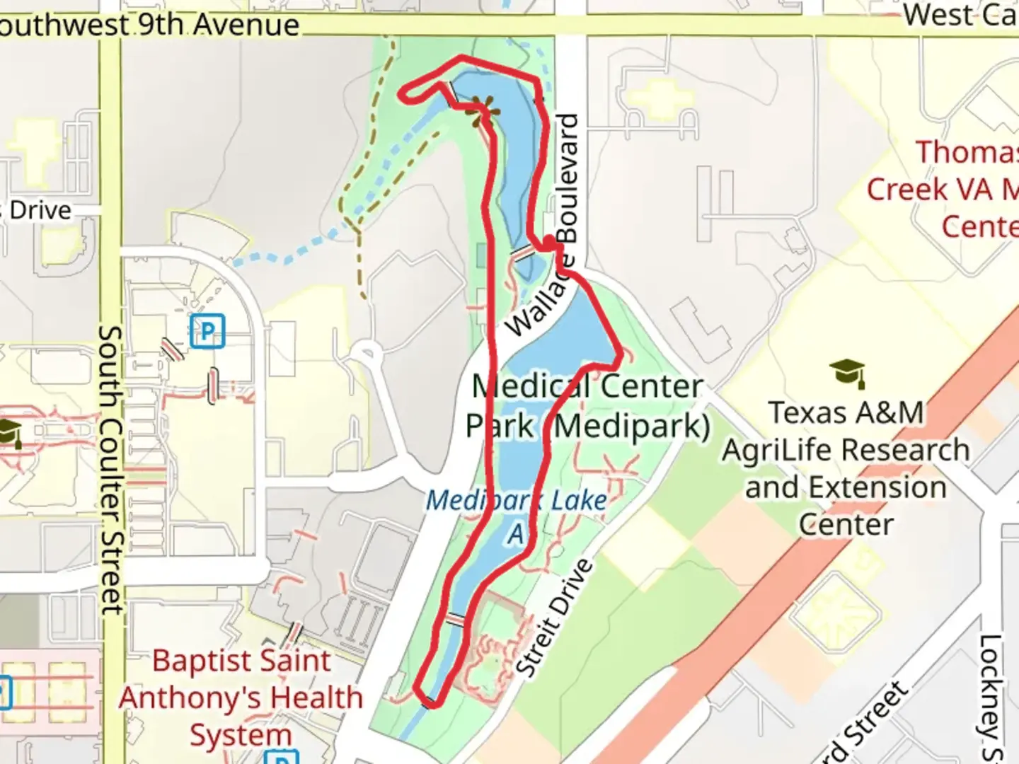 An image depicting the trail Medipark Lake A and B Loop and its surrounding area.