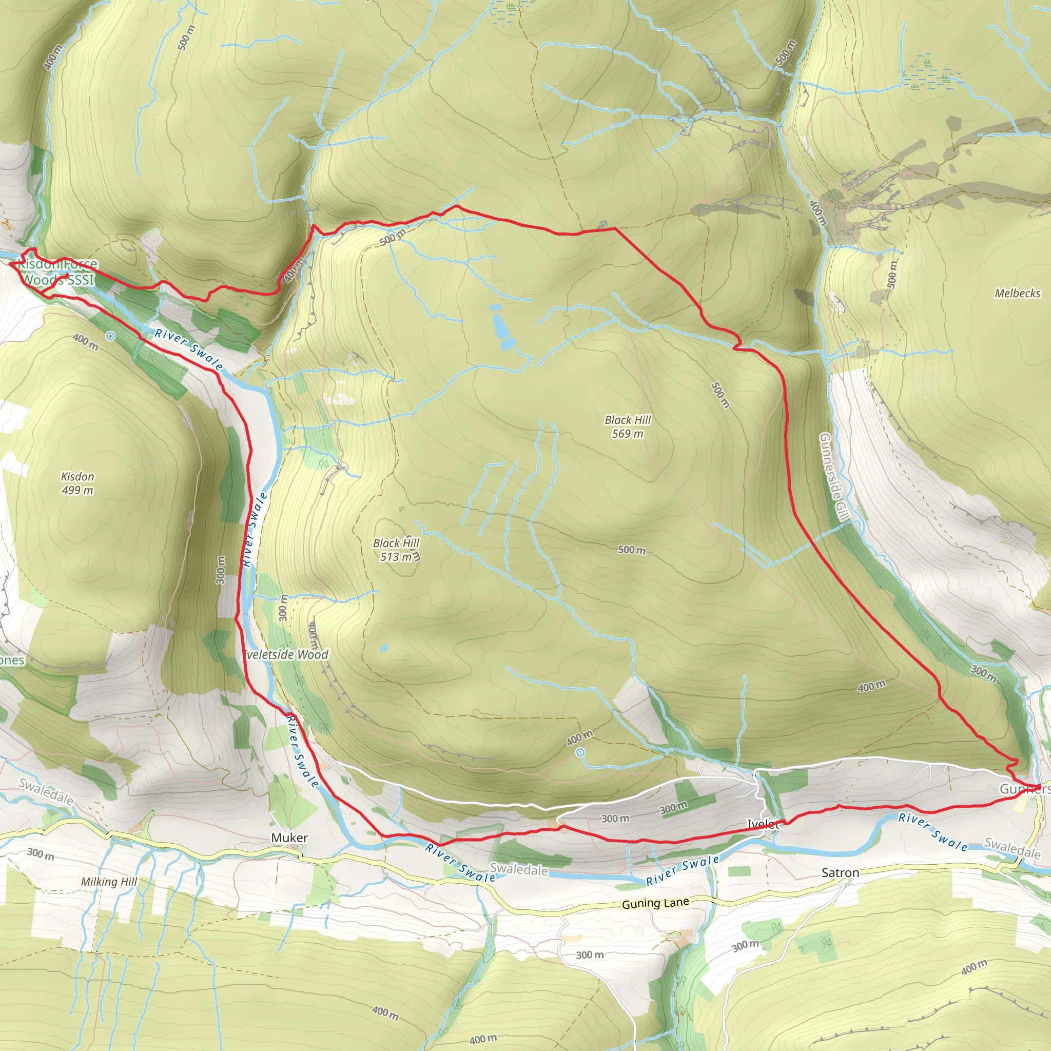 East Gill Force and Kisdon Force Loop from Gunnerside mobile static map