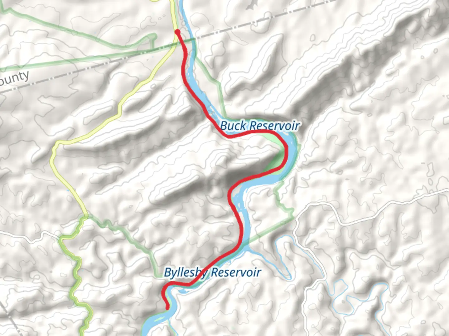 An image depicting the trail New River Trail from River Bluff Drive and its surrounding area.