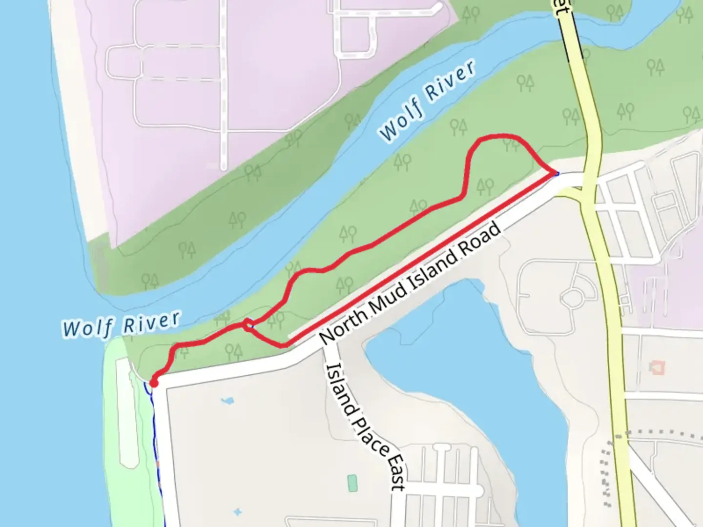 An image depicting the trail North Mud Island Road Loop and its surrounding area.
