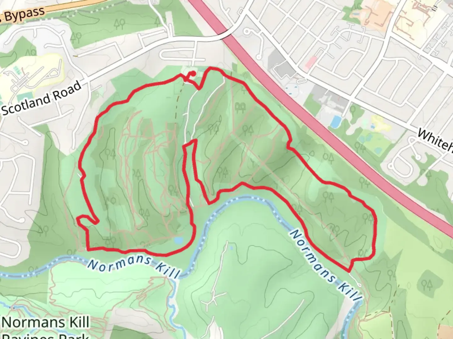 An image depicting the trail Normanskill Preserve Loop and its surrounding area.