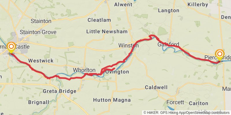 Middleton in Teesdale to Harwich Walk stage 2 Map