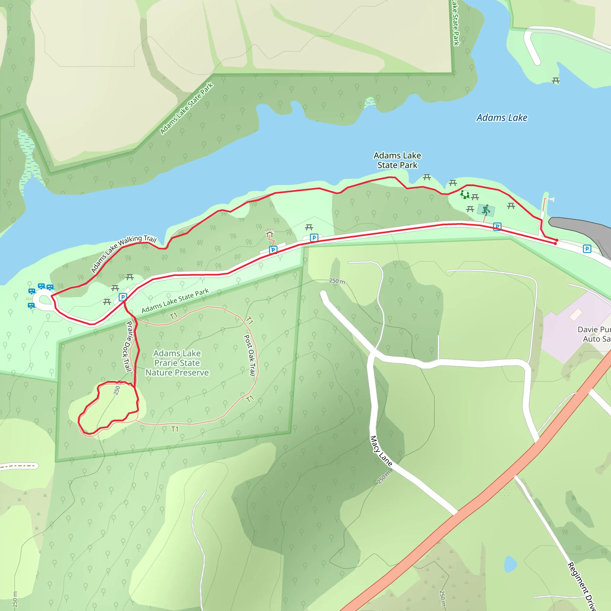 Adams Lake State Park Loop mobile static map