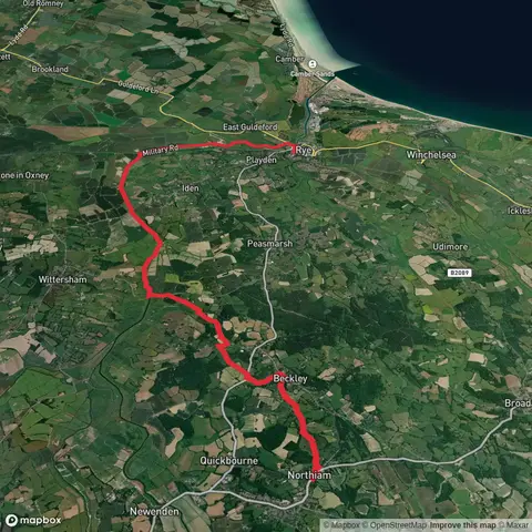 Northiam to Rye via Hilly Wood, Dean Wood, Blackwall Bridge and Sussex Border Path