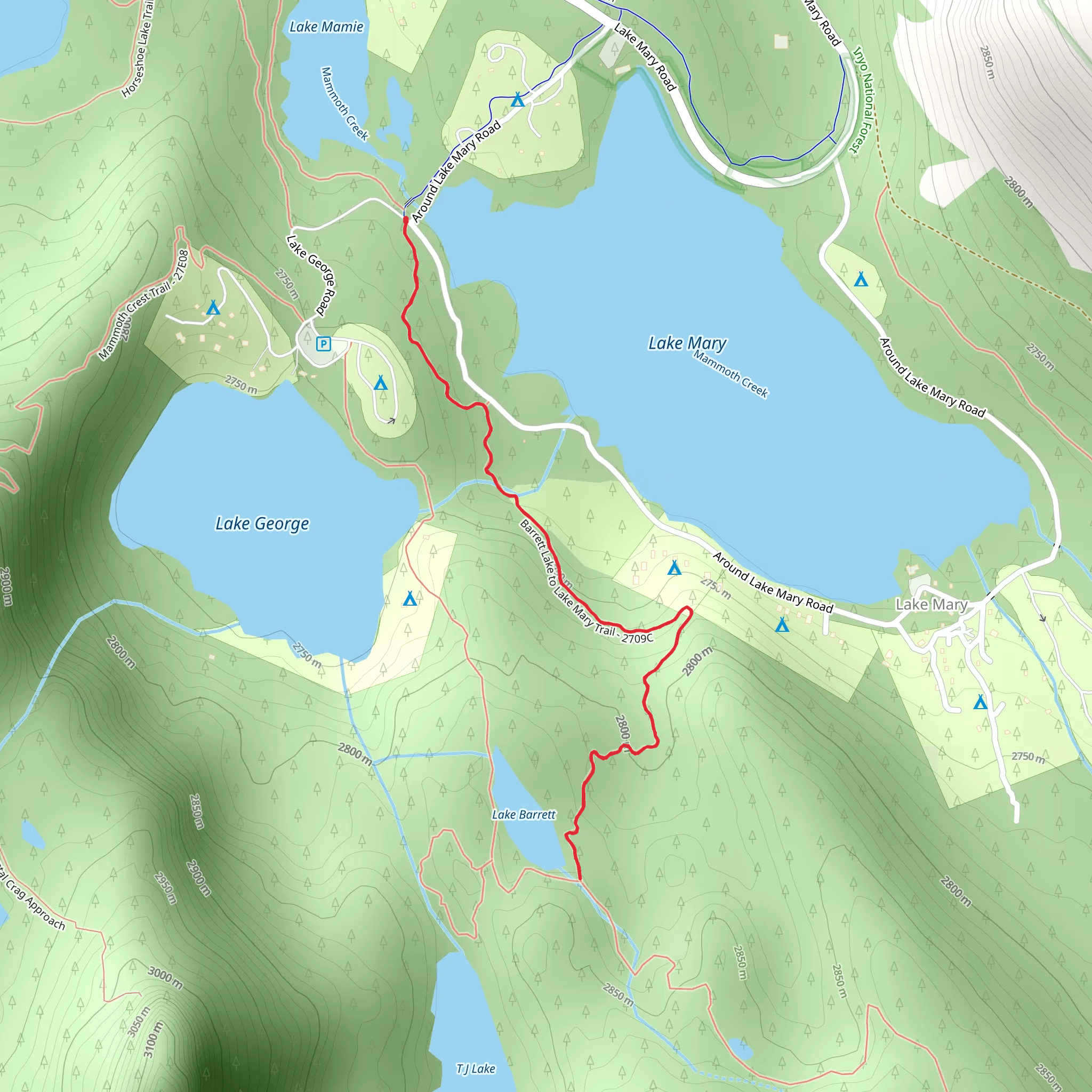 Lake Mary to Barrett Lake Trail mobile static map