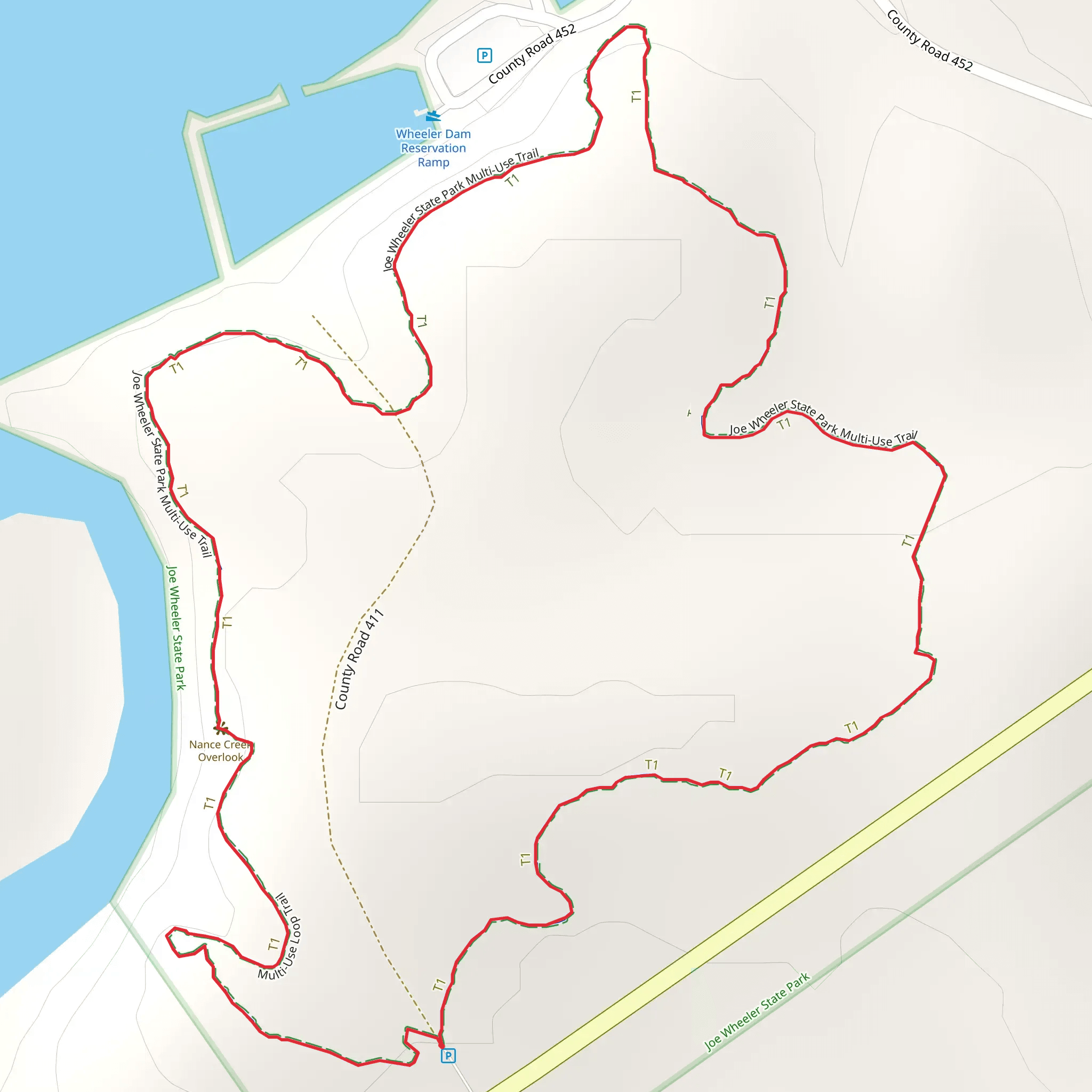 Joe Wheeler State Park Multi-Use Loop Trail mobile static map