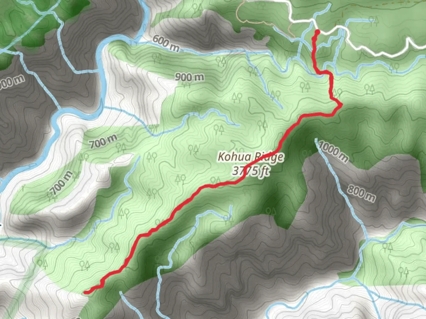 An image depicting the trail Kohua Ridge Trail and its surrounding area.
