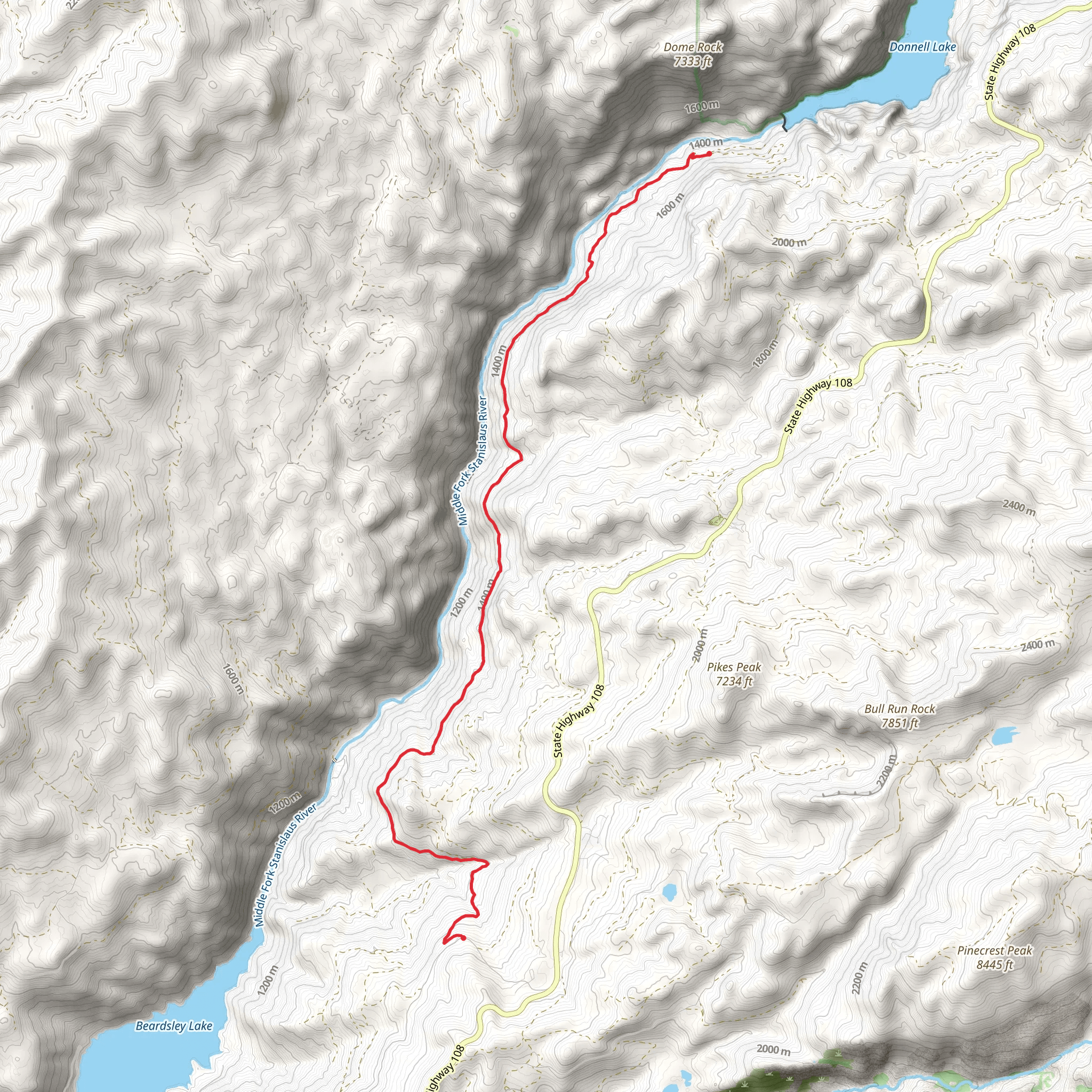 Cow Creek and Middle Fork Stanislaus River mobile static map
