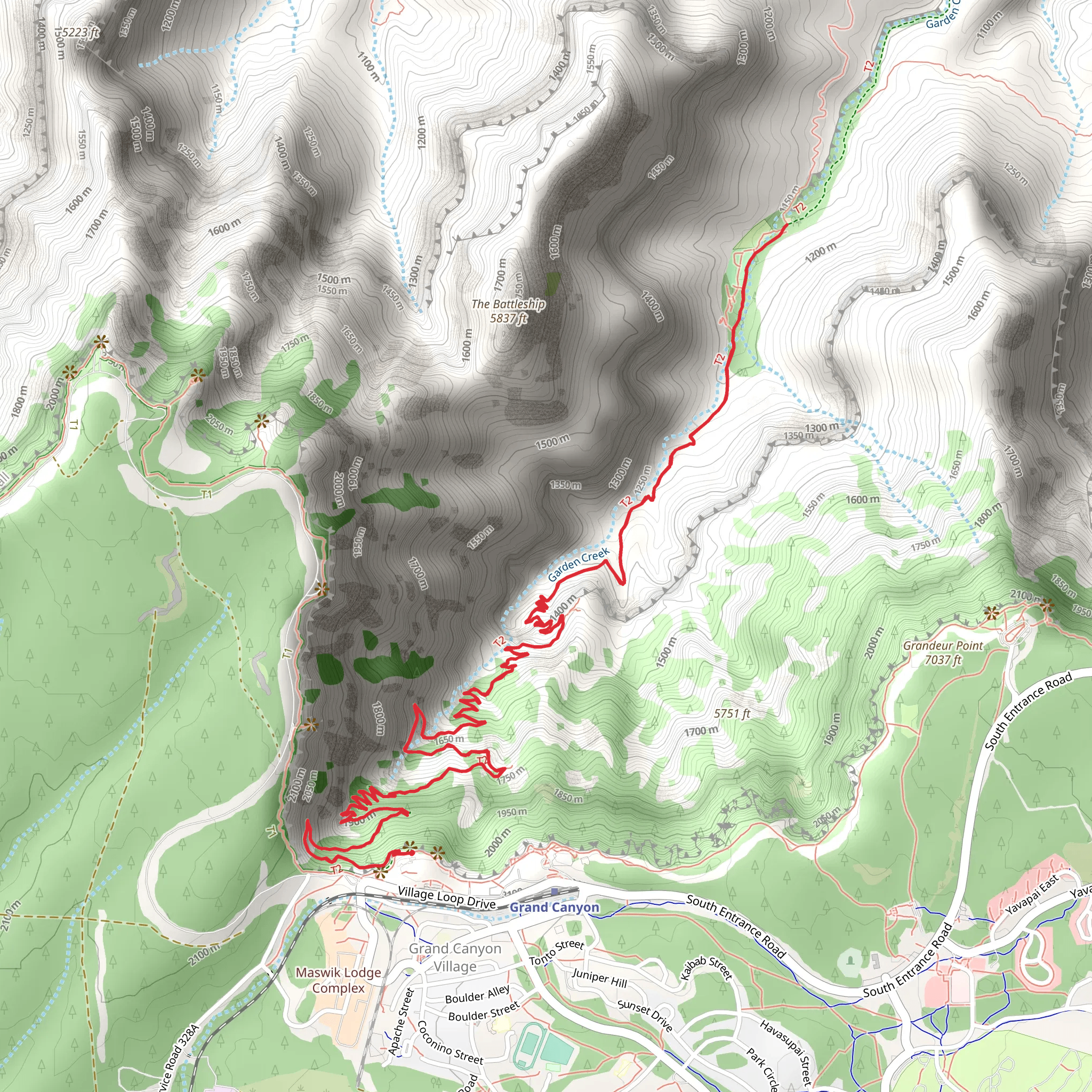 Havasupai Gardens via Bright Angel Trail mobile static map