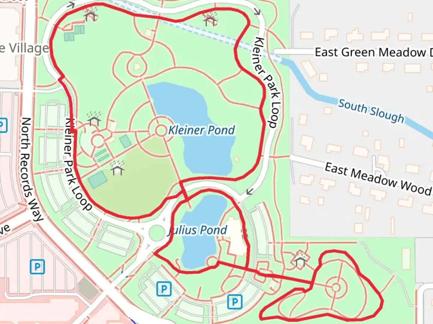 An image depicting the trail Kleiner Pond and Julius Pond Loop and its surrounding area.