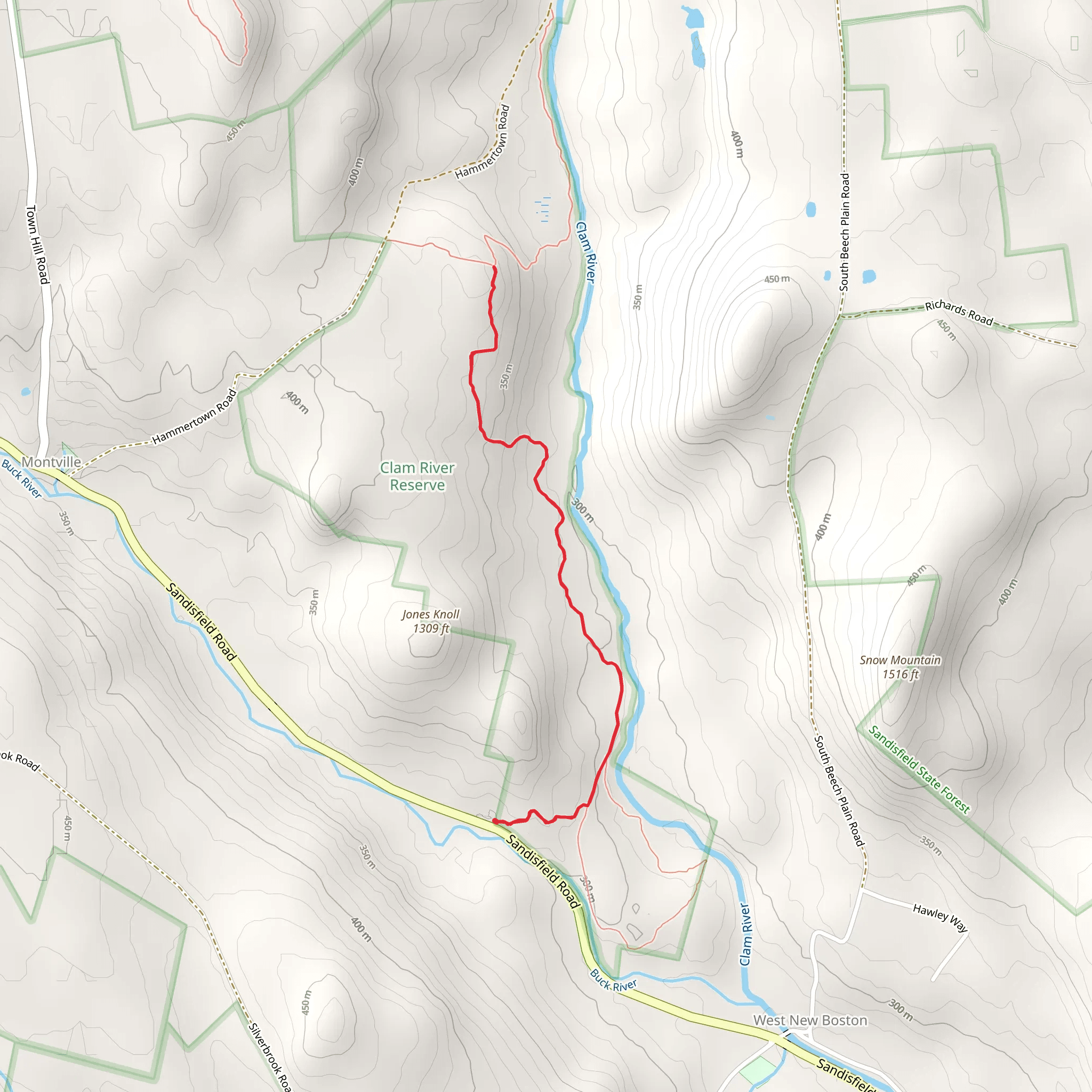 Clam River Reserve from Sandisfield mobile static map