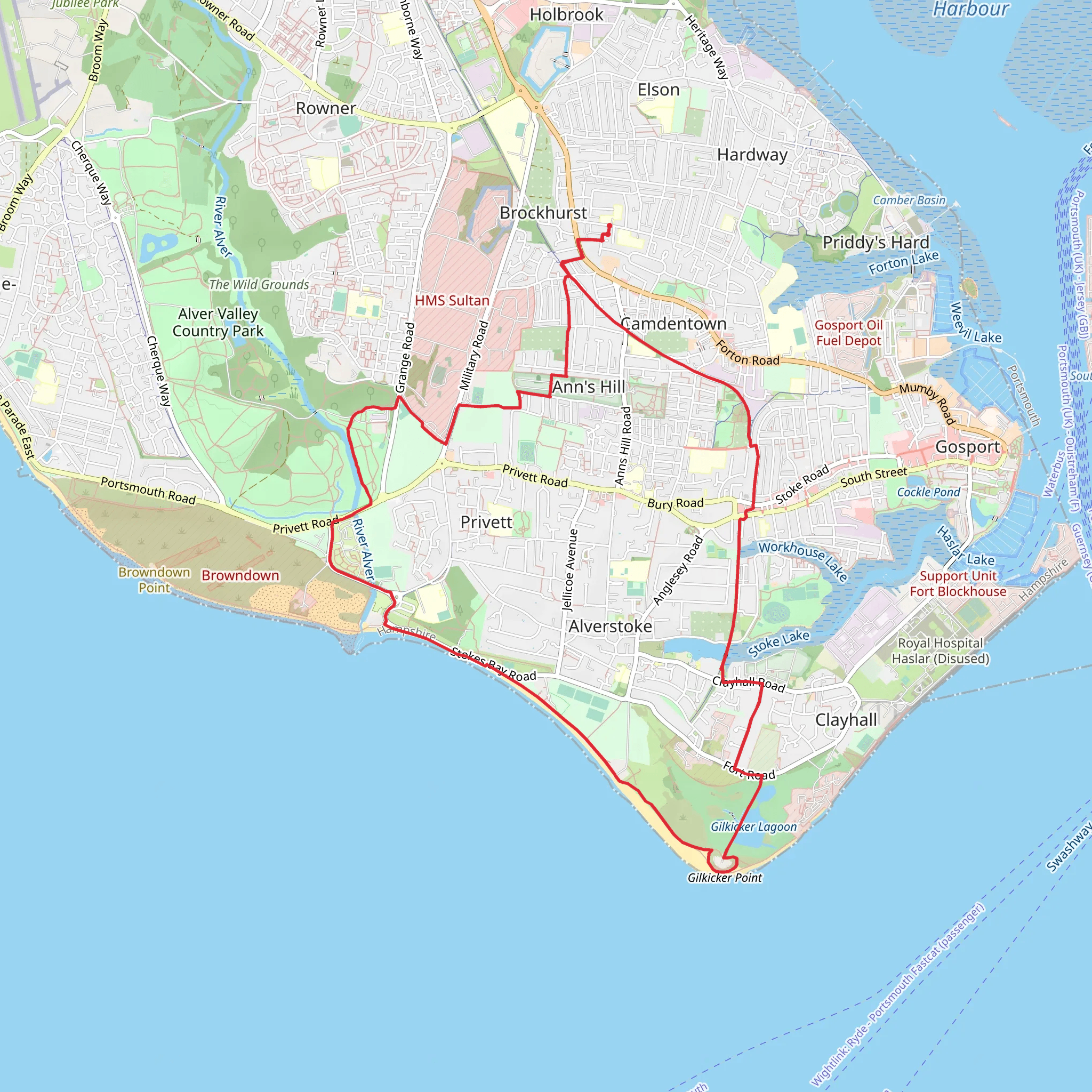 Gosport to Stokes Bay via England Coast Path mobile static map