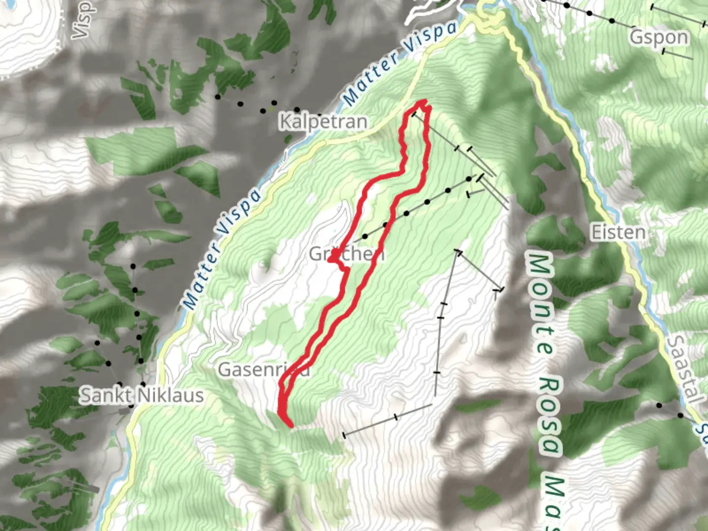An image depicting the trail Grächen Loop Trail and its surrounding area.