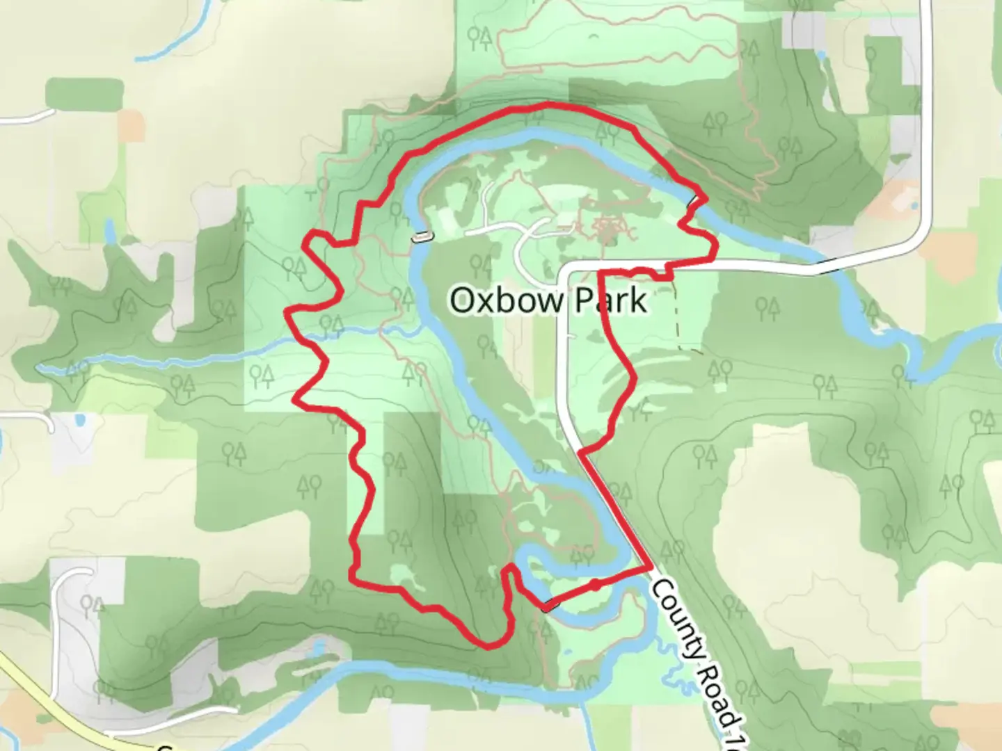 An image depicting the trail Oxbow Park - Zumbro - Maple Loop Trail and its surrounding area.