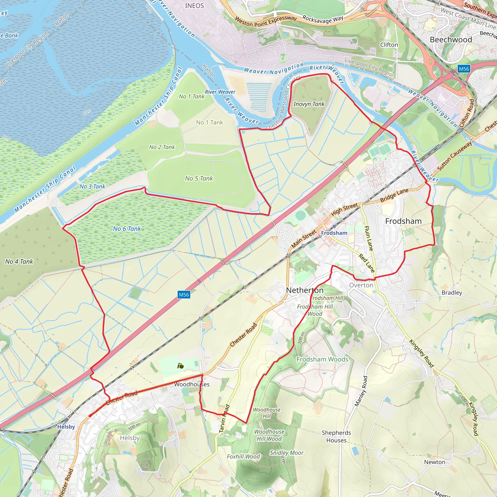 Woodhouses and Overton Loop via Frodsham Marshes mobile static map