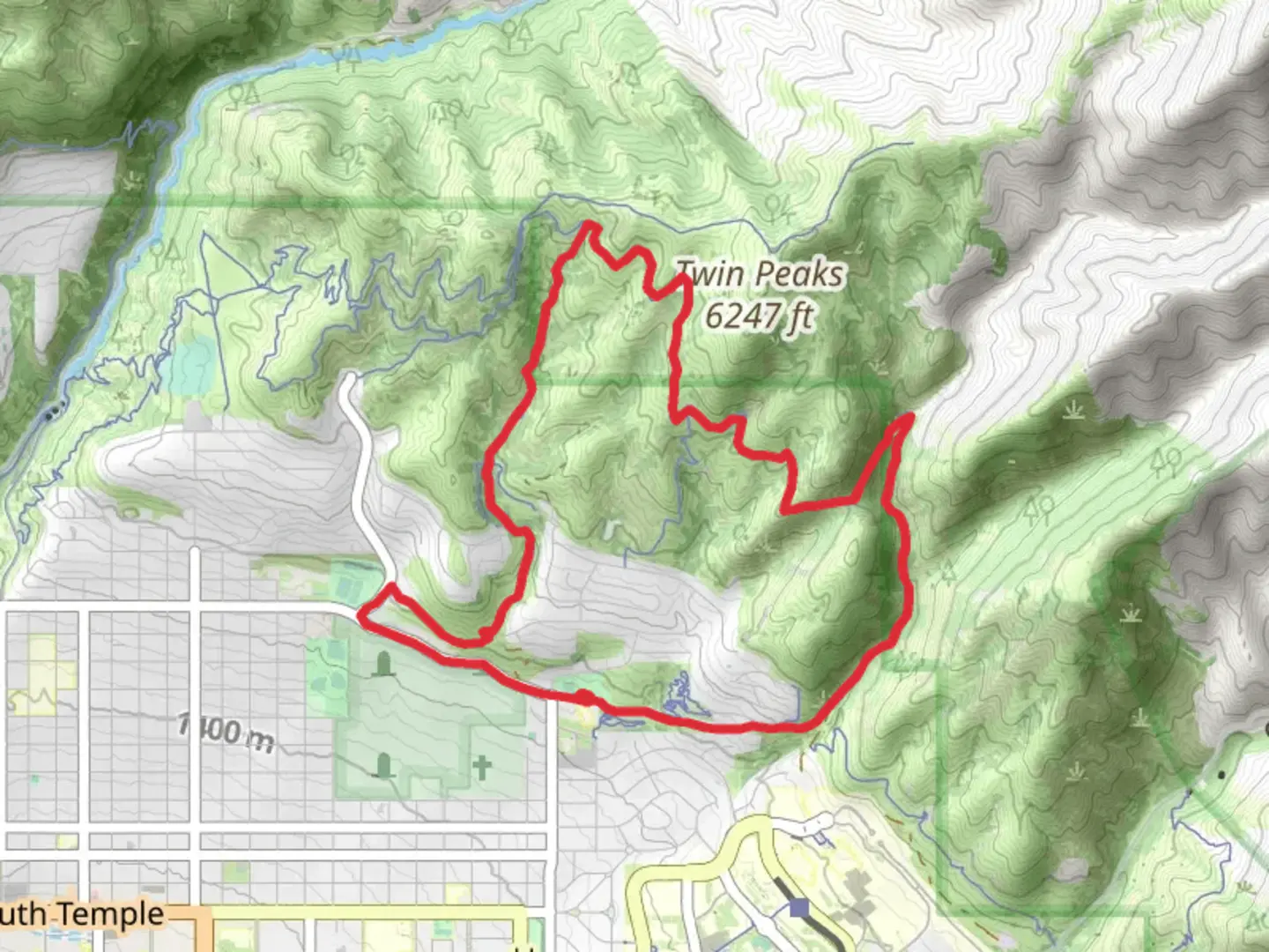 An image depicting the trail Popperton Park via Bonneville Shoreline Trail and Bobsled Trail and its surrounding area.