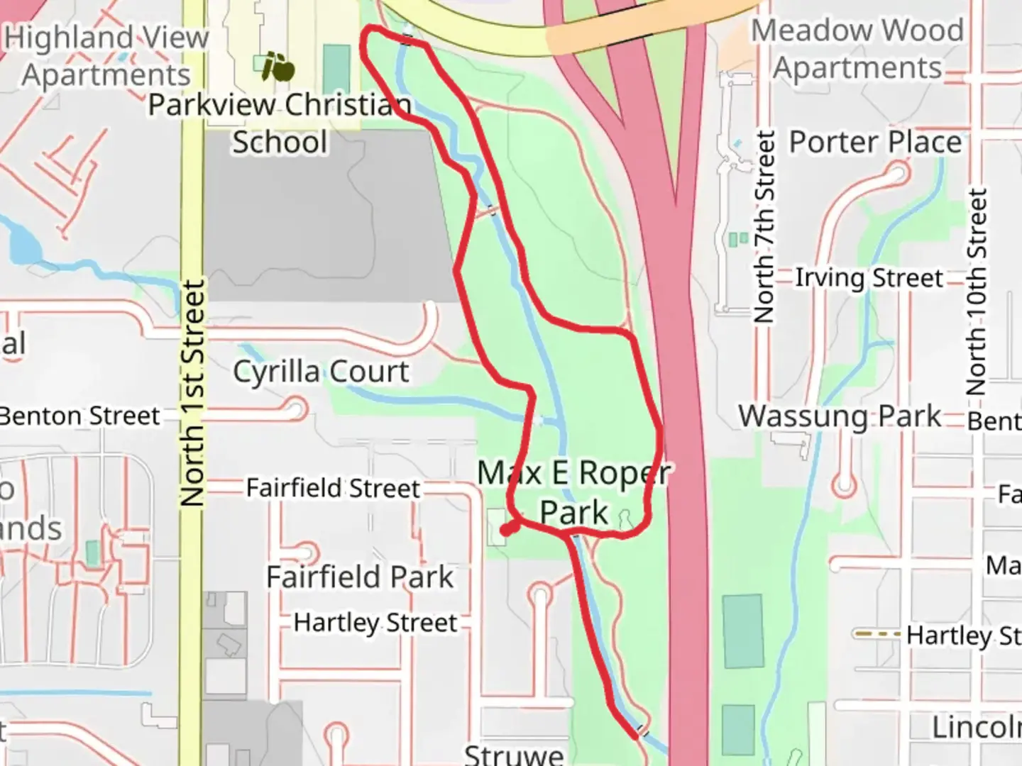 An image depicting the trail Roper Park Loop Trail and its surrounding area.