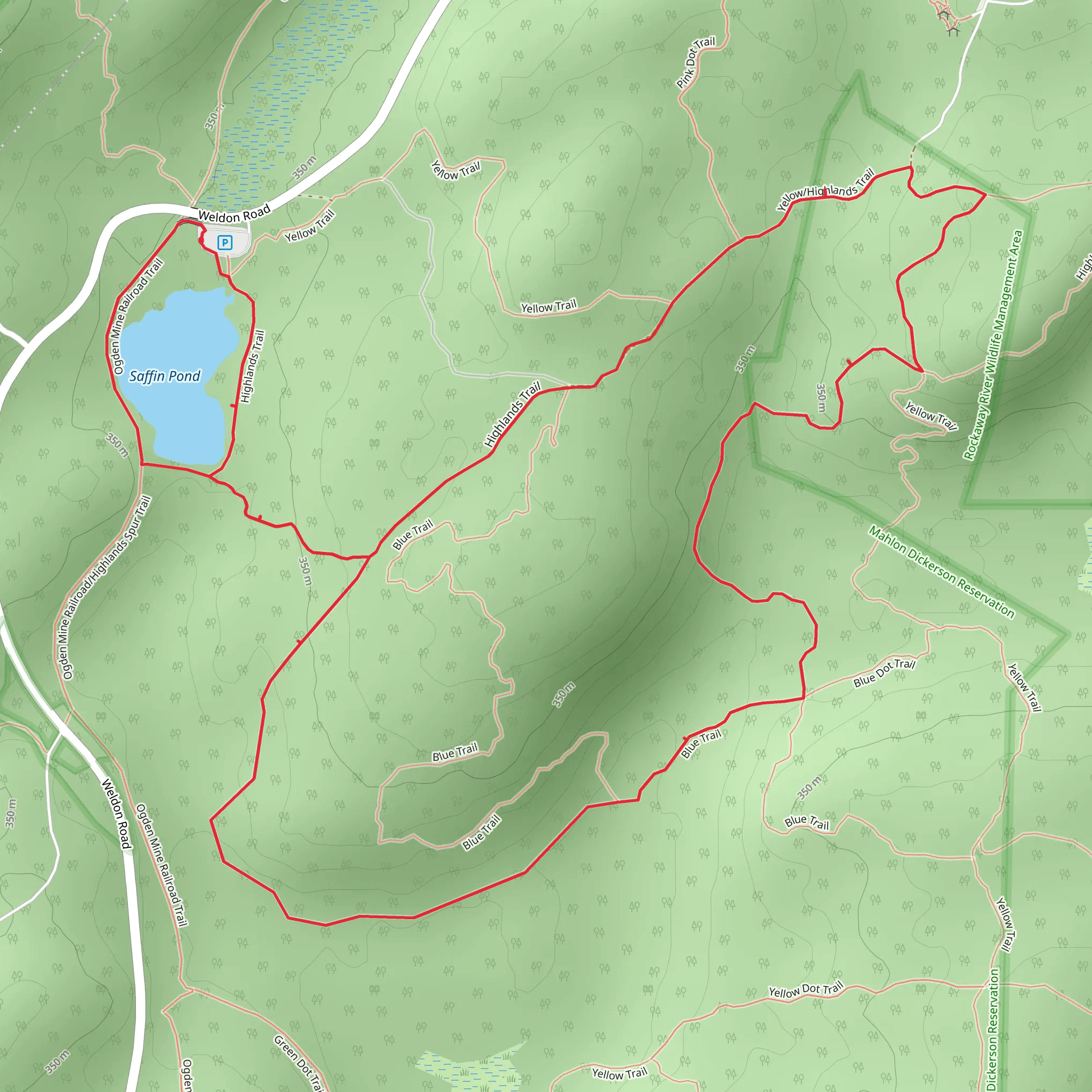Saffin Pond, Teal and Yellow Dot Loop Trail mobile static map