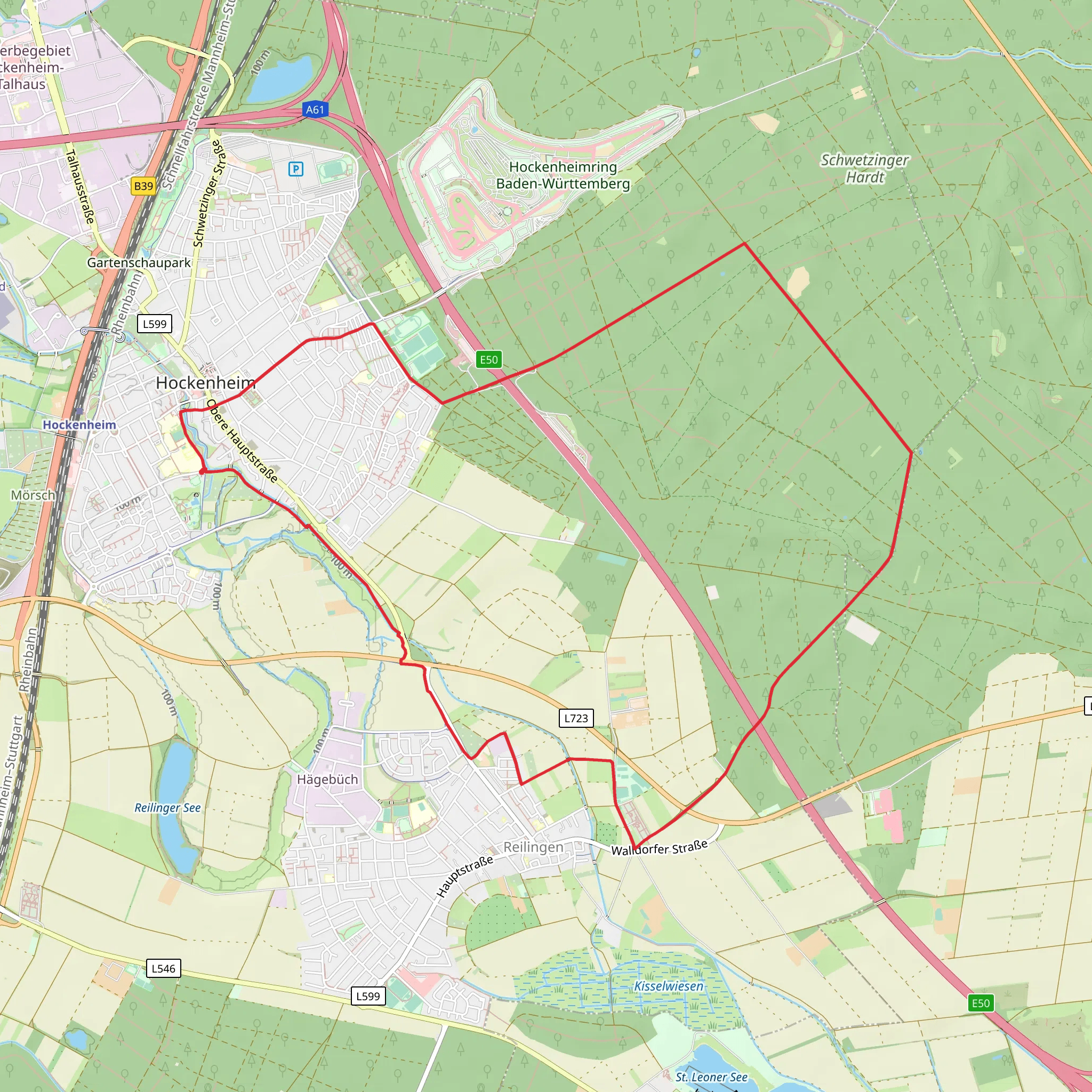 Hockenheim Loop via Ketscher Weg and Reilinger Eck mobile static map