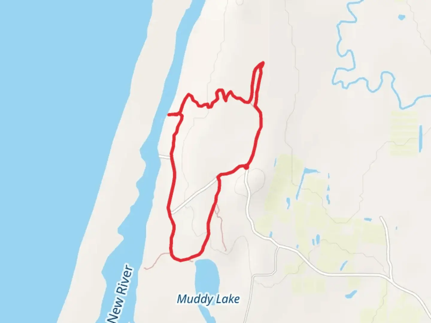 An image depicting the trail Muddy Lake, Ocean View Trail and North Loop Trail and its surrounding area.