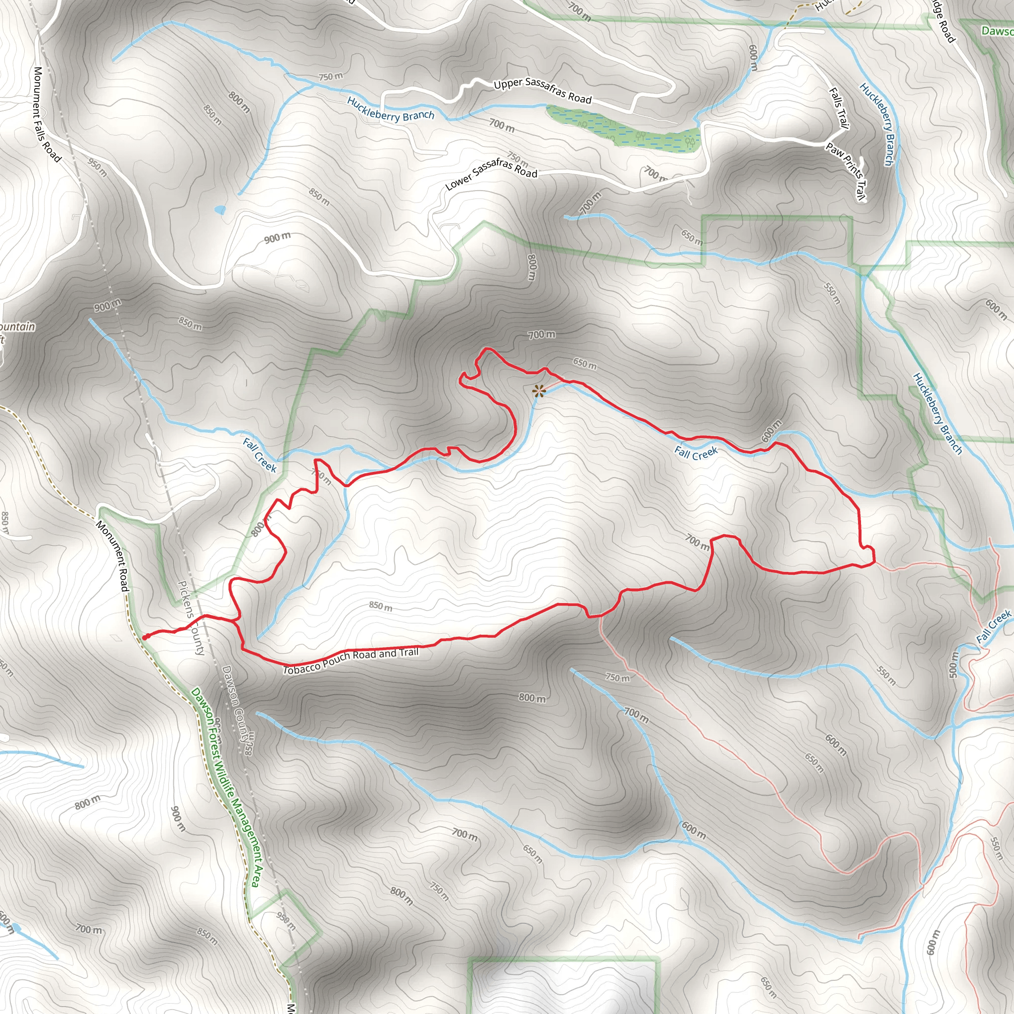 Tobacco Pouch Trail and Fall Creek Trail mobile static map