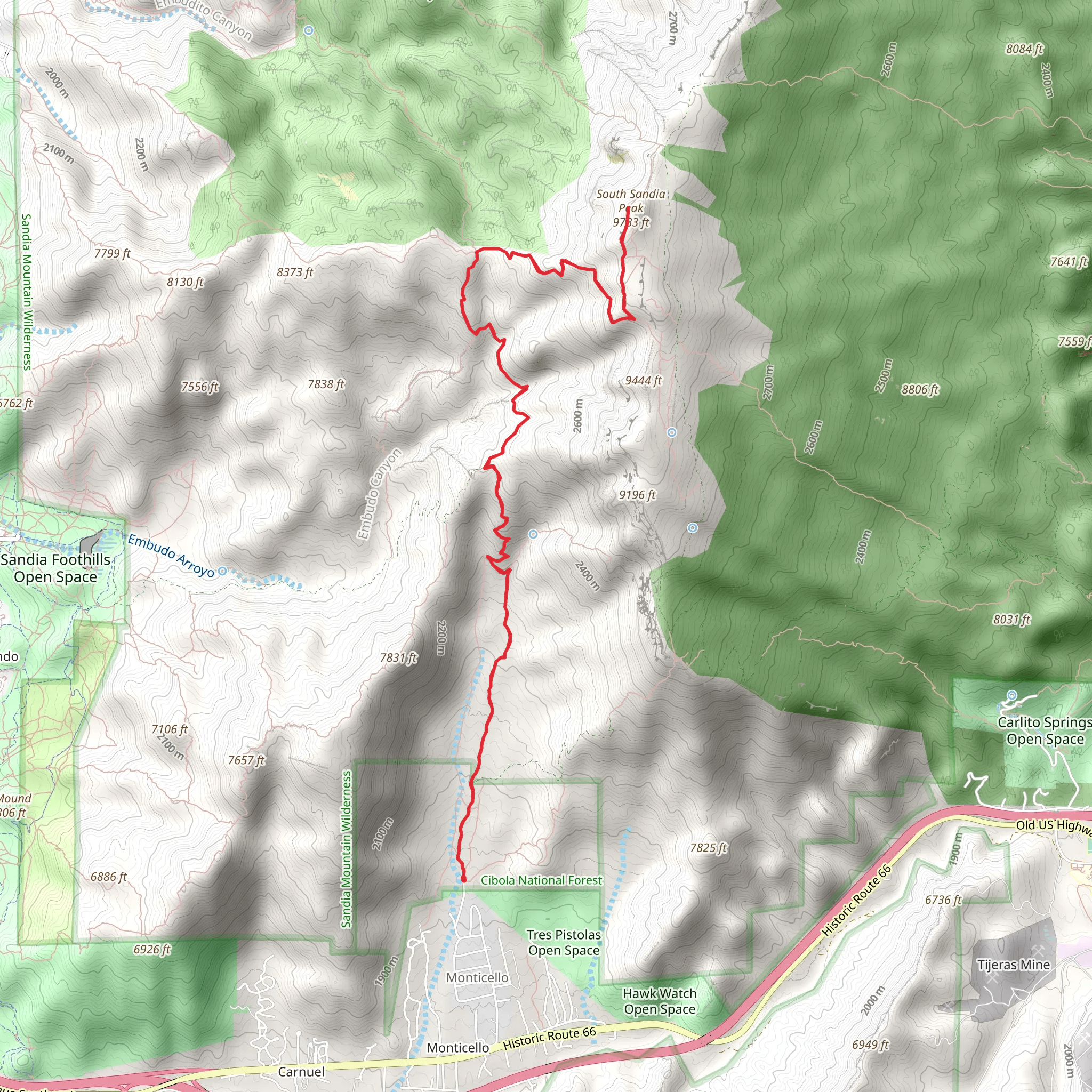 South Sandia Peak via Three Gun Spring Trail mobile static map