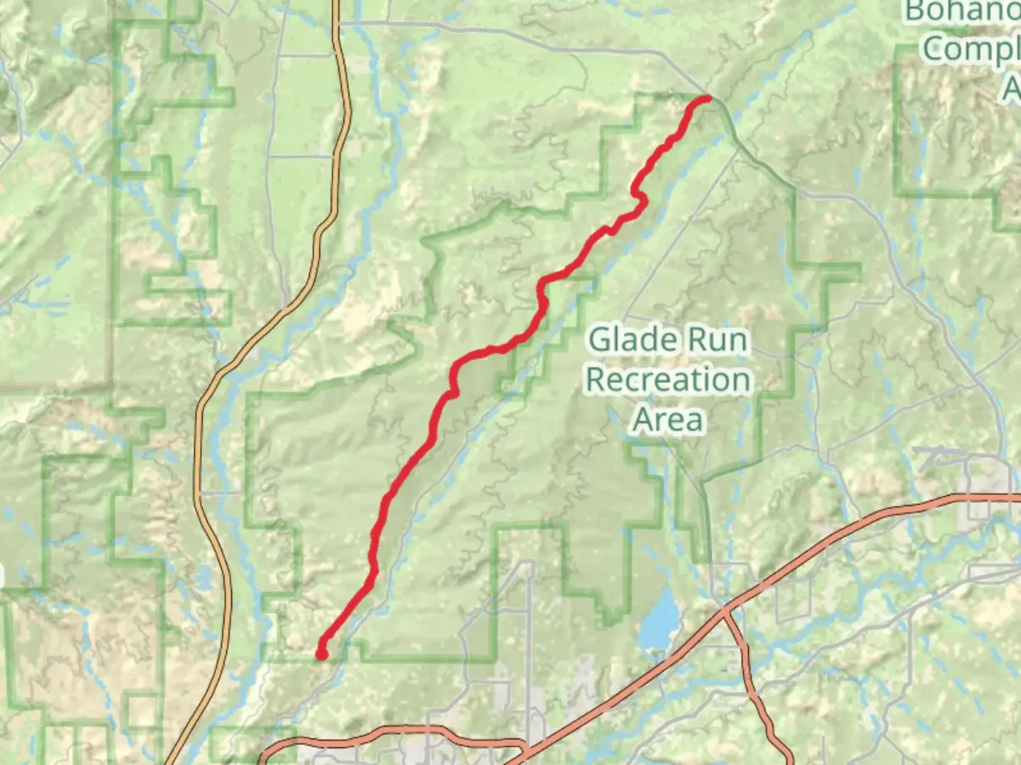 An image depicting the trail Road Apple West Walk and its surrounding area.