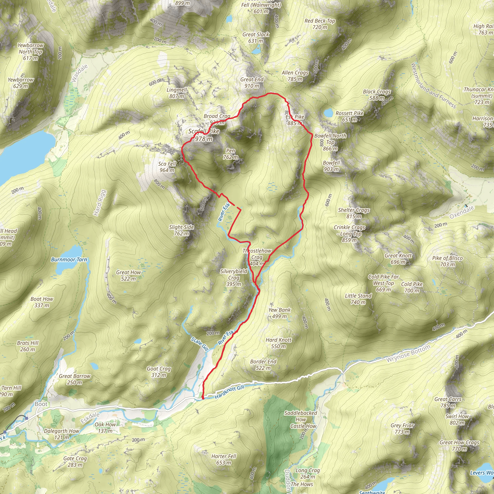Scafell Pike and Esk Pike Loop via River Esk mobile static map