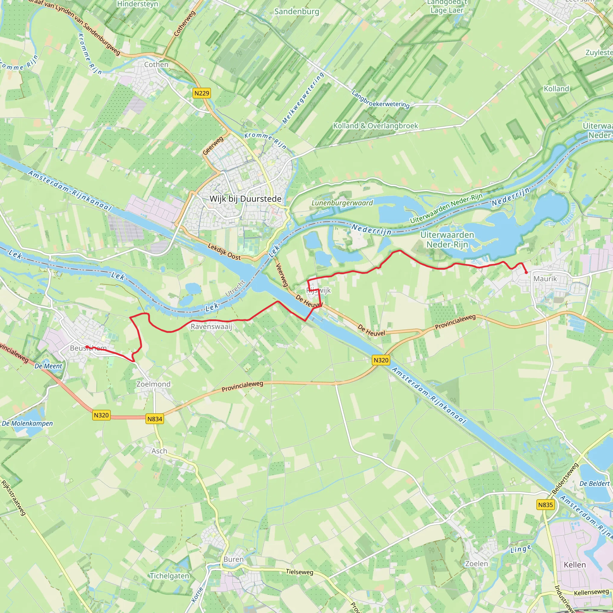 Maurik to Beusichem via Betuwepad mobile static map