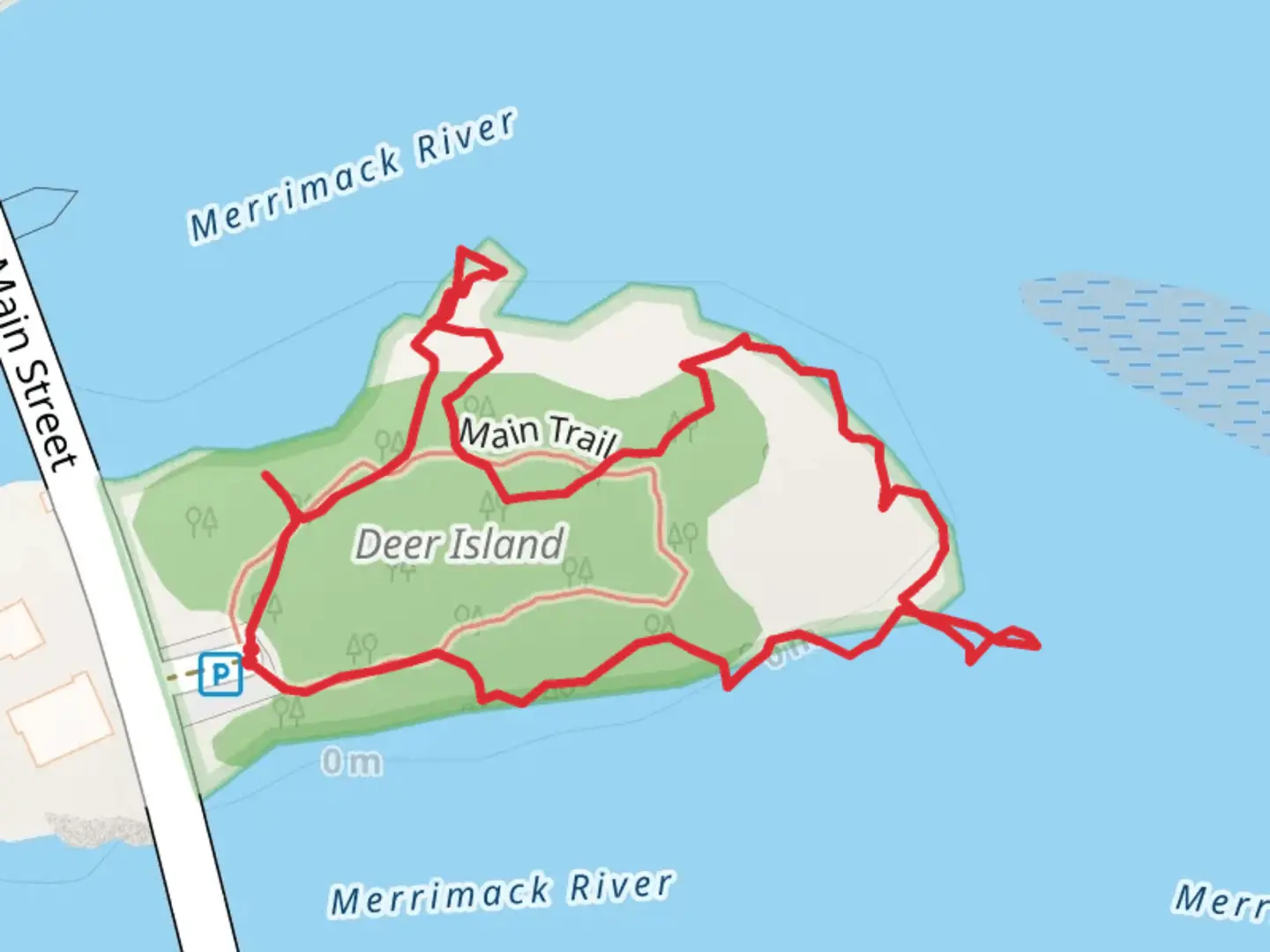 An image depicting the trail Merimack River - Deer Island Loop and its surrounding area.