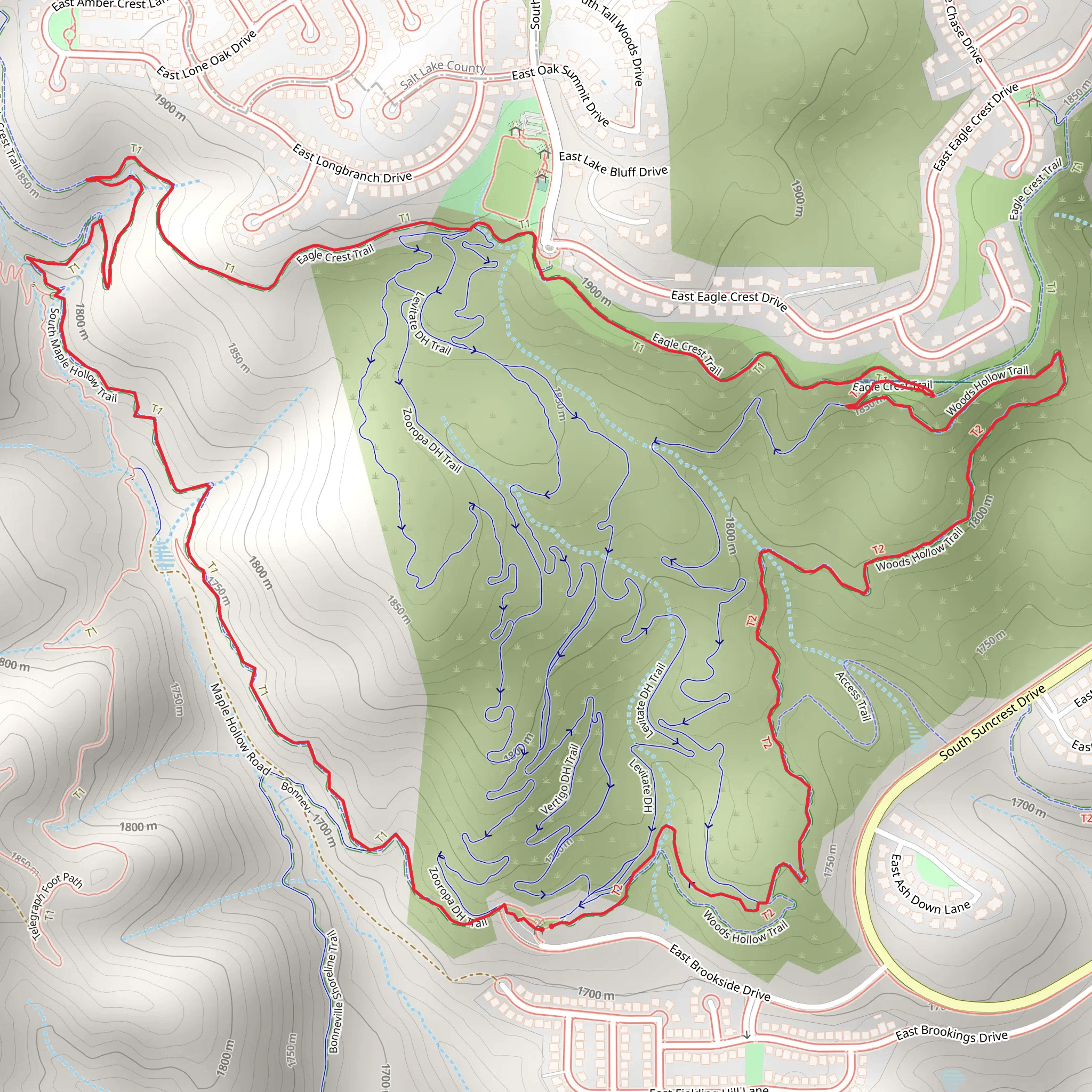 Woods Hollow and Eagle Crest Loop mobile static map