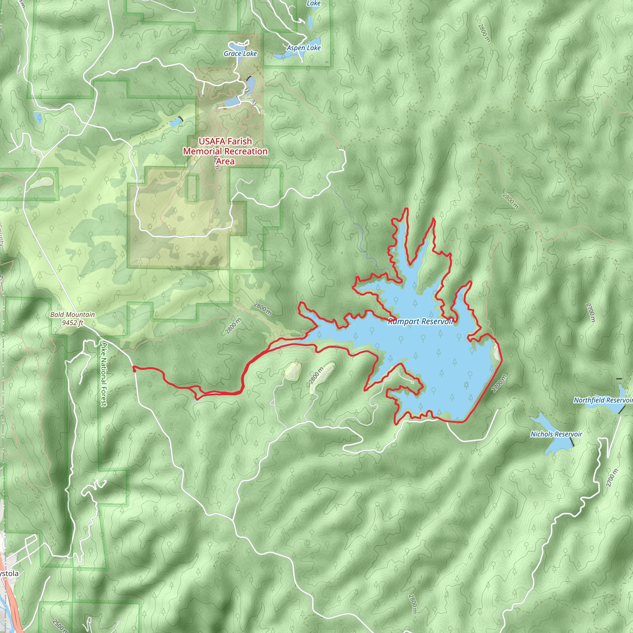 Rampart Reservoir Loop via Rainbow Gulch mobile static map