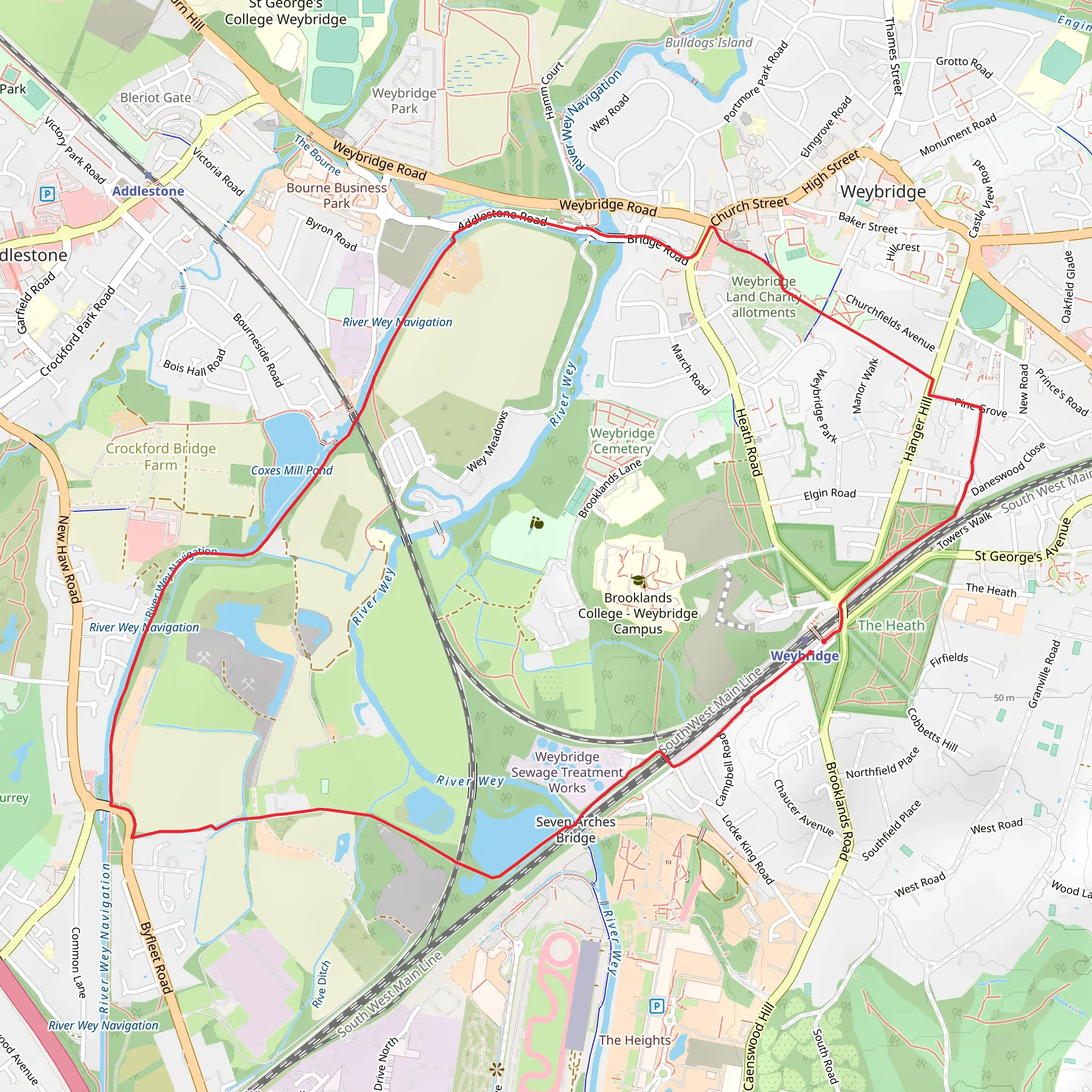 Weybridge and Coxes Mill Pond Loop mobile static map