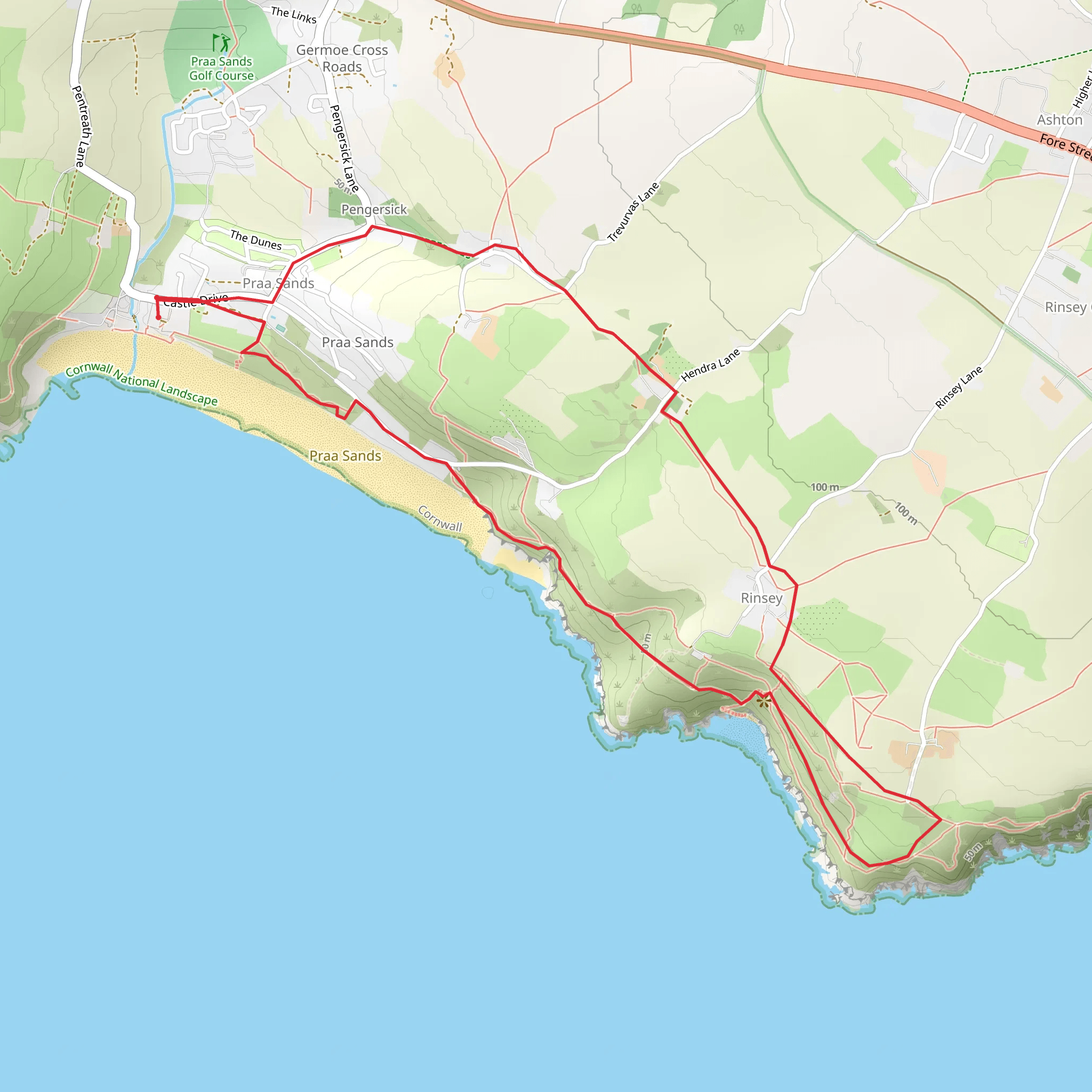 Hendra and Praa Sands Walk mobile static map