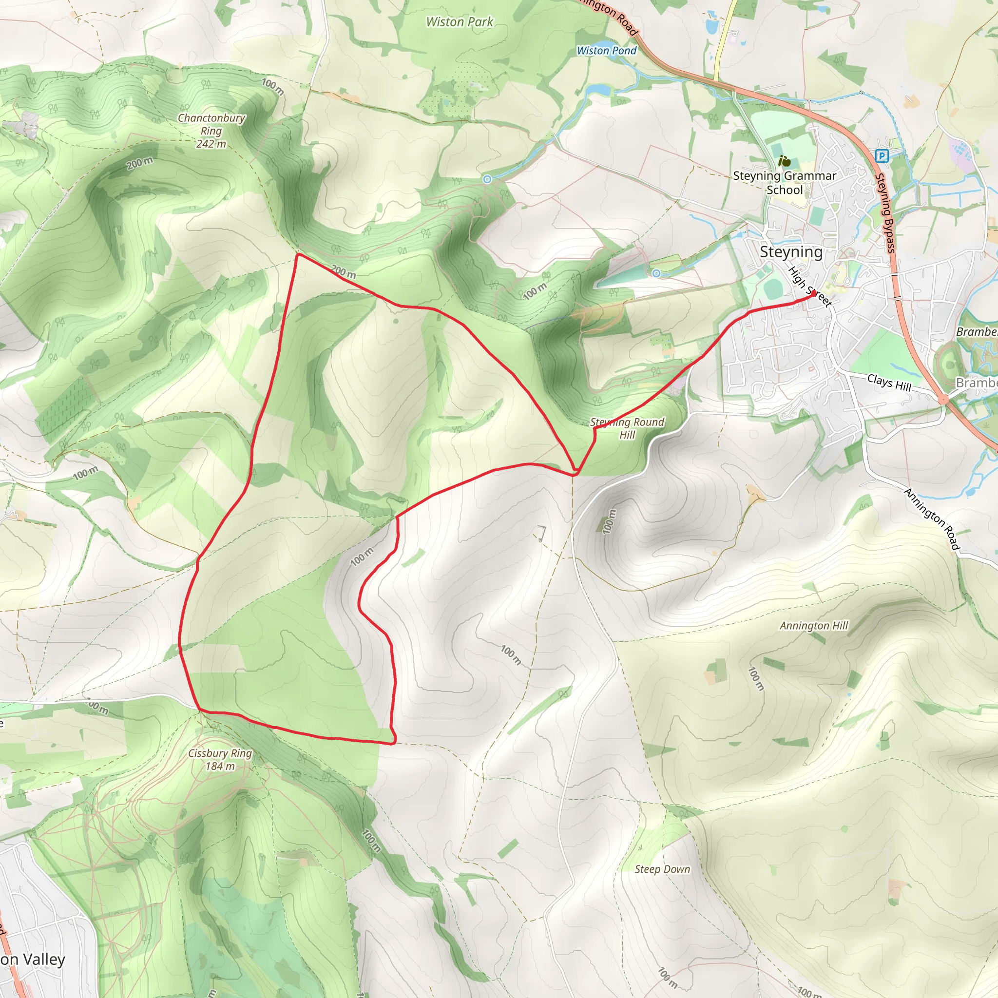 Steyning Round Hill and No Man's Land from Steyning mobile static map