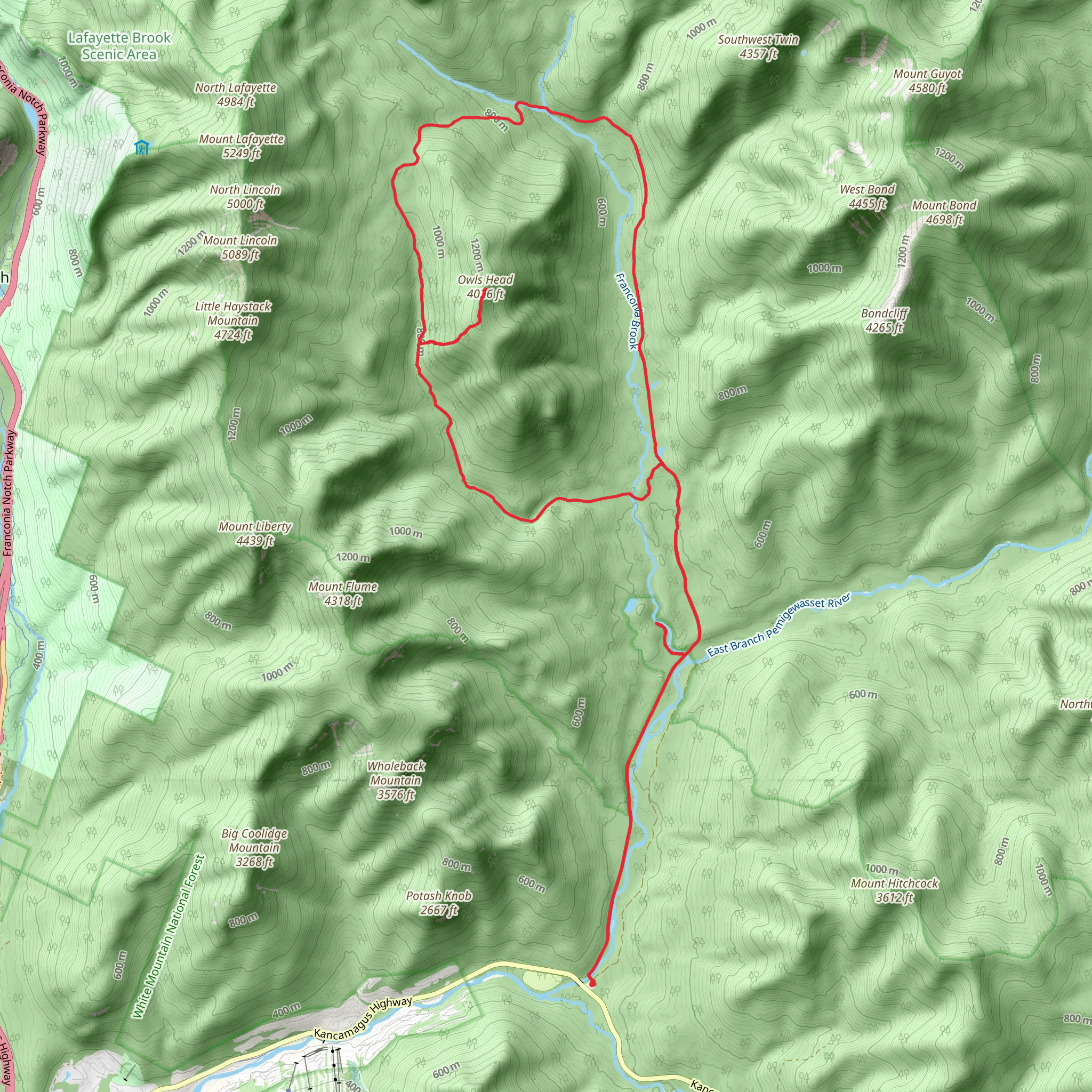 Owl Head Summit Loop via Lincoln woods Trail mobile static map
